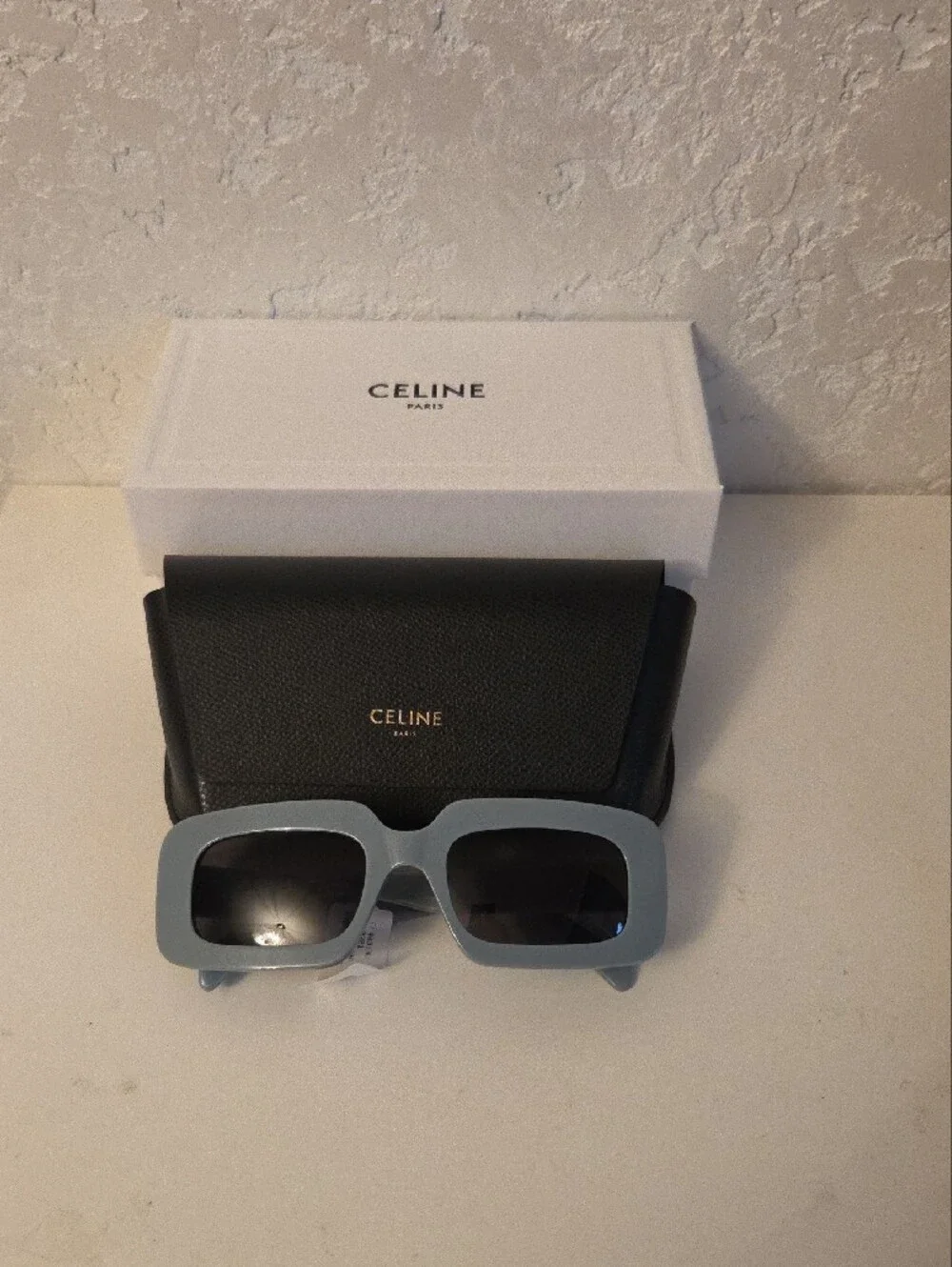 Celine Rectangular Sunglasses in Pale Blue with Dark Lenses